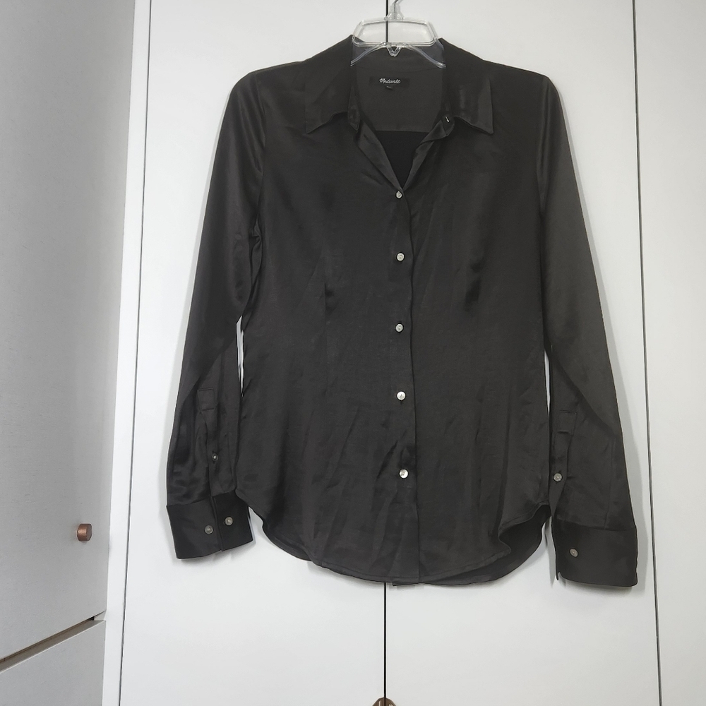 Madewell Darted Button Up Long Sleeve Shirt/Blouse Size 6 Black
